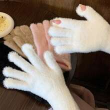 1 双女士优雅纯色触屏毛绒衬里保暖手套，适合秋冬季、露营徒步、户外运动、滑雪、骑自行车、冬季手套 - 彩色 - 查看 9