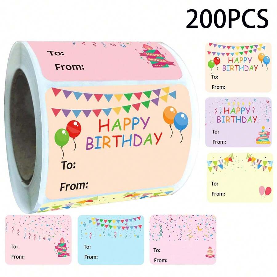 200 张/卷多用途自粘礼品包装标签 - 适用于礼品、信封、办公室和派对装饰 - 彩色 - 查看 1