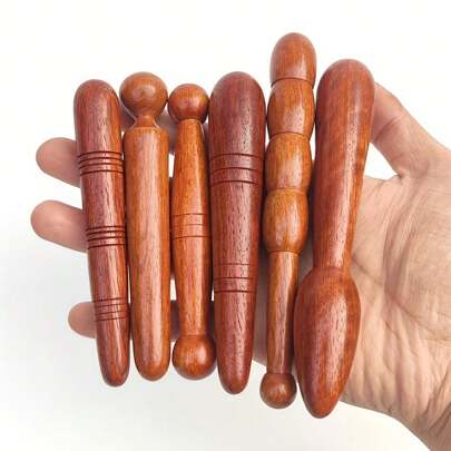1/6 Pieces Set Of Mahogany Round Bead Massage Stick - A Multifunctional Wooden Tool For Relaxing, Relieving Fatigue, And Relaxing Foot Meridians