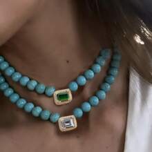 manbara قلادة مربعة مرصعة بالراين ستون من الأحجار الطبيعية الأمازونيت مع حصى وأحجار الفيروز. إكسسوارات قلادة قطرة هندسية من الخرز الأزرق الفيروزي الفاخر والفينتاج - قلادة 1 - مشاهدة 3