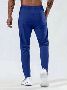 Men's Summer High Elastic Comfortable Casual Zip Pocket Adjustable Waist Practical Training Pants, Reflective Design - Blue - View 3