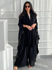 1pc Women Casual Elegant Fashionable Solid Color Embroidered Long Robe Abaya Robe, Comfortable Soft Skin-Friendly Fabric, Suitable For Festivals, Daily Gatherings