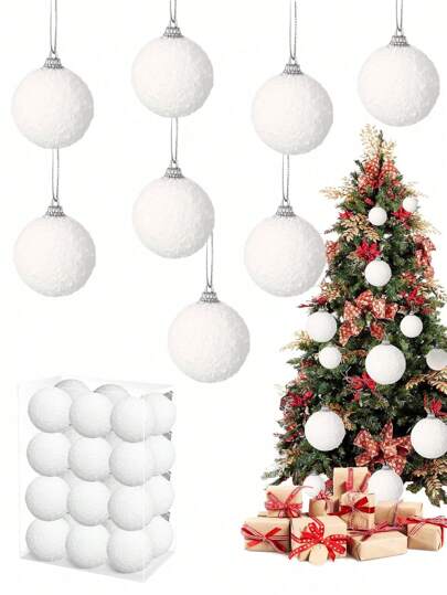 24pcs/Box Christmas Tree Ornament Balls White Foam Snowflake Balls Christmas Tree Decoration Hanging Ornaments, DIY Craft Balls Suitable For Christmas Tree, Holiday Party, Wedding Ceiling Decor, Holiday Shop Decoration, Christmas Gift Home Decor Christmas Decorations Room Decor Winter Christmas Decorations Home Christmas Gifts Christmas Decor