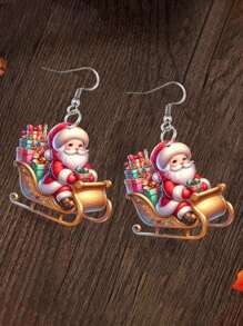 1 对女士圣诞圣诞老人礼物吊坠耳环 - 双面卡通设计，亚克力和不锈钢，送给她的完美节日礼物，圣诞装饰 - 彩色 - 查看 4
