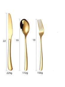 Cutlery Kit Dessert Spoon Gold Stainless Steel Fork Spoon Knife Table Spoon - 24_餐具套裝 - 查看 6