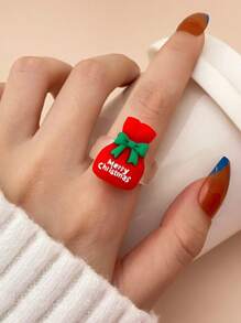1set Christmas Cartoon Santa Claus, Reindeer, Snowman Design Resin Rings, Versatile Accessory Finger Rings For Women - Multicolor - View 7