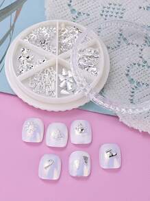 6Grids 合金圣诞切片指甲饰品，Y2K 美甲装饰配合金钢珠，金属圣诞树雪花雪人袜子拐杖糖指甲配件沙龙工具，可用于 DIY 手工装饰，送给女孩的精美礼物 - 銀色 - 查看 4