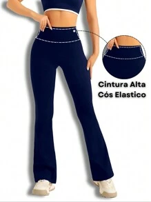 Flare Ballerina Pants High Waist Suplex Comfort With Wolfox - 藏蓝色 - 查看 2