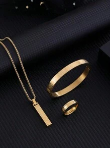 3 件套不锈钢手链、戒指和项链，带罗马数字，适合男士日常使用、圣诞节、新年、情人节节日礼物