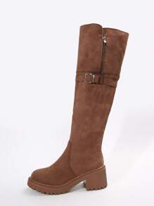 Fashion Reversible Thick Sole Over The Knee Boots For Women, Chunky Heel Riding Boots For Autumn/Winter - Rust Brown - View 4