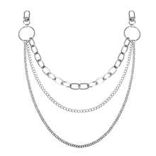 Corrente 2 Argola - Corrente de Cintura Punk Hip Hop 3 camadas de corrente de calça com argolas - Prata - Visão 3