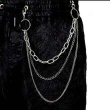Corrente 2 Argola - Corrente de Cintura Punk Hip Hop 3 camadas de corrente de calça com argolas - Prata - Visão 2