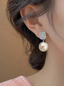 1 Pair Luxury Boutique Design High-End Stylish Elegant Elegant Versatile Micro-Inlaid Zirconia Pearl Earrings