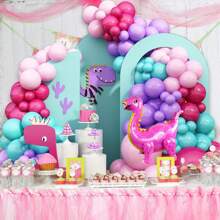 106 件/套 4D 粉色恐龙主题气球拱门套件，热粉色、蓝色、紫色气球花环配恐龙铝箔气球，丛林恐龙主题生日派对装饰品 - 彩色 - 查看 3