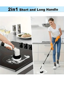 1 Wireless Electric Rotary Cleaner - USB Charging, 7 Replaceable Brush Heads, Dual Speed, Detachable Telescopic Handle, Battery Level Indicator, Suitable For Kitchen/Living Room/Bathroom Cleaning, Lithium Battery Power Supply, Seven In One Household Cleaning Product