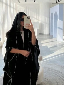 1pc Women Casual Elegant Fashionable Solid Color Embroidered Long Robe Abaya Robe, Comfortable Soft Skin-Friendly Fabric, Suitable For Festivals, Daily Gatherings