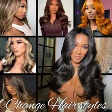 DZfirst 圣诞蕾丝假发 大波浪合成假发 棕色挑染金色 24 英寸 T 型 13X4X1 蕾丝水波假发 日常佩戴 角色扮演 - 挑染棕色 - 查看 6