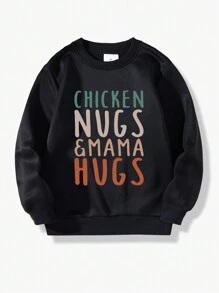 Young Boy Round Neck Sweatshirt With Letter Slogan Print - Black - View 1