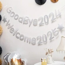 1 set Au revoir 2024 Bienvenue 2025 Paillettes dorées Serpentins Décoration de fête du Nouvel An Bannière