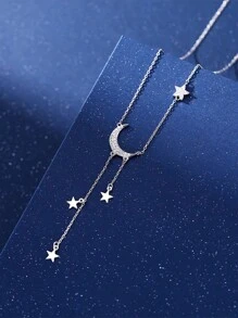 1 chiếc vòng cổ tua rua hình sao và mặt trăng bằng bạc Sterling 925, phong cách Mori thanh lịch và tươi mới, vòng cổ mặt trăng thiết kế độc đáo tối giản, món quà đáng yêu - ngôi sao và mặt trăng - Xem 11