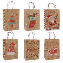 10 件套豪华牛皮纸圣诞手提袋 - 可重复使用、便携、带手柄的印刷礼品袋 - 非常适合节日送礼、新年 - 10pcs/5種款式各2個 - 查看 6