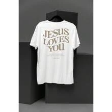 Men's Streetwear T-Shirt 100% Premium Cotton Jesus Love You Men's Shirt - 白色 - 查看 1
