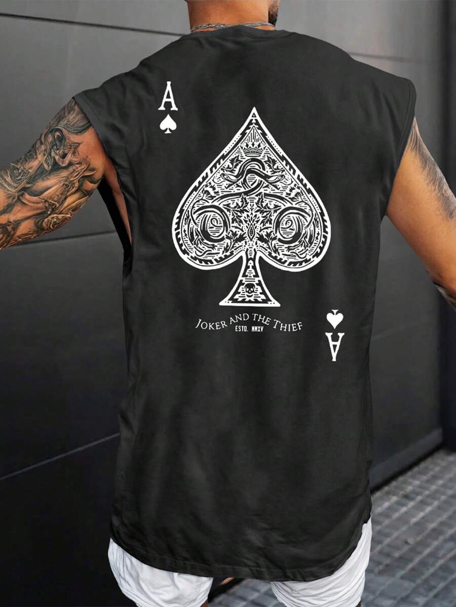 Camiseta Streetwear Regata Espadilha Camisa Oversized Masculina Cartas Baralho Estilo Verão Praia Summer Blusa Cavada Unissex Larga Algodão Academia