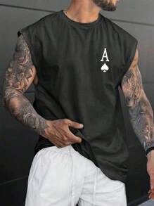 Camiseta Streetwear Regata Espadilha Camisa Oversized Masculina Cartas Baralho Estilo Verão Praia Summer Blusa Cavada Unissex Larga Algodão Academia