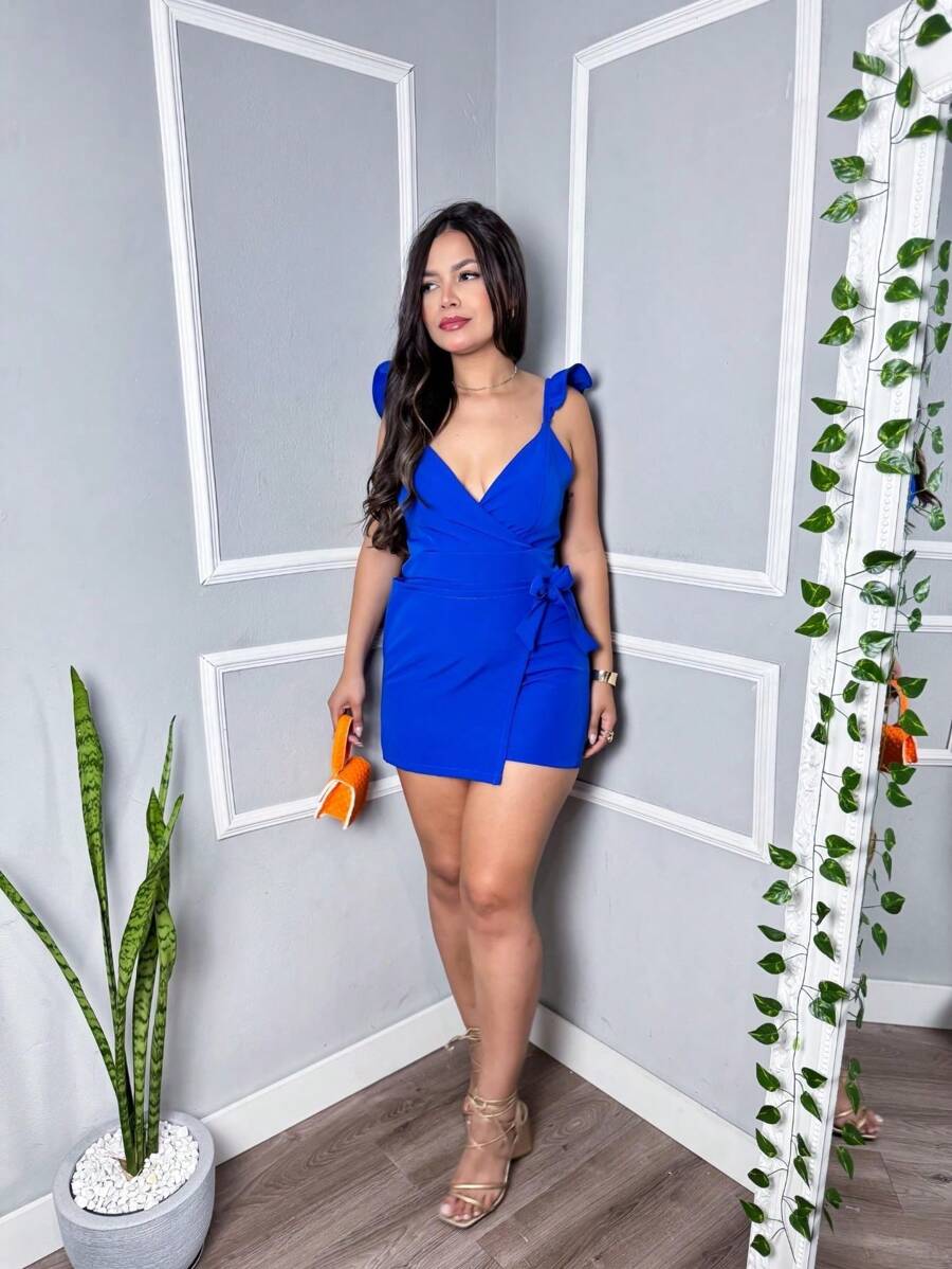 Dayane Romper With Padded Straps And Tie-Up Padding - Royal Blue - View 1