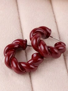 1 对复古亚克力 C 形女式环形耳环，优雅简约 - 酒紅色 - 查看 11