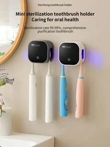 1pc Smart Automatic UV Toothbrush Sterilizer, Wall Mounted Toothbrush Holder With Automatic Sterilization, 2 Slots USB Charging Bathroom Toothbrush Sanitizer With Hot Air Drying Function, Toothbrush Sanitizing Cleaner For Family Use, Free Punching, Bathroom Accessoriesbathroom Decor Fall Decor Back To School - Multicolor - View 6