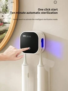 1pc Smart Automatic UV Toothbrush Sterilizer, Wall Mounted Toothbrush Holder With Automatic Sterilization, 2 Slots USB Charging Bathroom Toothbrush Sanitizer With Hot Air Drying Function, Toothbrush Sanitizing Cleaner For Family Use, Free Punching, Bathroom Accessoriesbathroom Decor Fall Decor Back To School - Multicolor - View 3