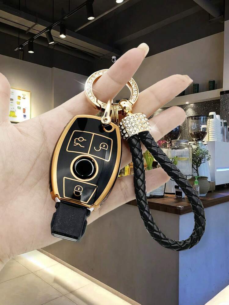 时尚水晶钥匙扣 + 防震钥匙扣支架 适用于梅赛德斯-奔驰 C/GLA200/G300/G350/GLE320/GL/ML/V/Viano/Vito - 均碼 - 查看 2