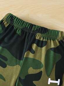 2pcs Set: Camouflage Print Letter Graphic Sweatshirt + Camo Print Letter Graphic Pants, Autumn/Winter - Army Green - View 4