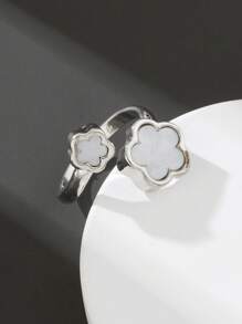 1 chiếc nhẫn có thể điều chỉnh hình cỏ năm lá may mắn màu trắng thanh lịch dành cho nam - trắng - Xem 2