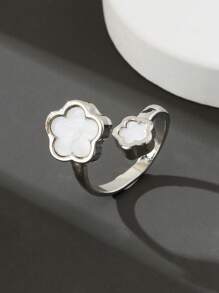 1 chiếc nhẫn có thể điều chỉnh hình cỏ năm lá may mắn màu trắng thanh lịch dành cho nam - trắng - Xem 3