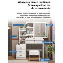 Tocador Multifuncional Moderno Con Espejo Led Con 4 Cajones - Negro - Ver 5
