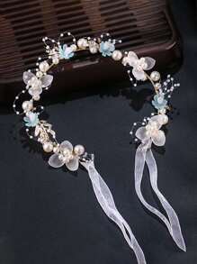 1pc Flower Girl Headpiece, Korean Princess Forest Style Floral Crown Headband, Suitable For Weddings, Parties, Formal Ceremonies, Pearl Flower Wreath Headband, Sweet European-Style Wedding Teen Headpiece. Valentine's Day Gift. - Multicolor - View 15