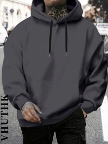 (310g Cotton Blend) Printed Men's Casual And Comfortable Hoodie, Fashionable Long Sleeved Hoodie, Autumn And Winter Casu - Màu xám đen - Xem 2