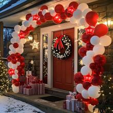 82/118 件圣诞气球花环拱门套件，含红白气球、红星铝箔气球，用于室内外派对装饰、圣诞装饰 - 彩色 - 查看 3