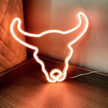1pc 11.1x9.9in (Approx. 28x25.3cm) USB/Battery Powered LED Neon Sign Pink Bull Head Wall Decor, Suitable For Bedroom, Room, Wedding, Bar, Cow Party Decoration, Blue - Multicolor - View 14