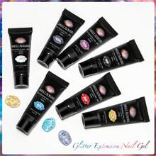 Mtssii Bộ 5 chiếc/bộ 20ml gel nối móng tay bằng poly màu xanh lấp lánh có gel tạo móng UV, dạng kép, cọ và thìa – Làm móng nhanh hơn để móng chắc khỏe hơn - Nhiều màu - Xem 7