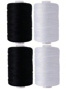 Juego de 1/2/4 piezas de 300m de hilo de coser de poliéster, fuerte y duradero, en negro y blanco para máquinas y costura a mano - en blanco y negro - Ver 10