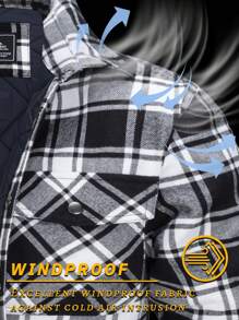 Men's Flannel Shirt Jacket Winter Warm Fleece Lined Plaid Coat Button Down Shirt With Pockets - Black - View 4