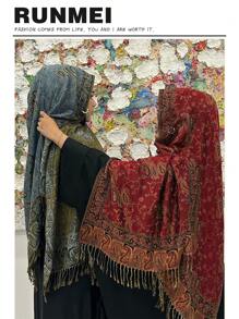 波西米亚风女士奢华多功能佩斯利和佩斯利提花长围巾、披肩、复古围巾，适合春夏季日常使用。配饰女士冬季秋季 - A - 查看 3