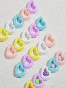 Bộ 1 gói khoảng 60 hạt trái tim rỗng bằng acrylic, màu Macaron, vật dụng làm đồ trang sức tự làm, men giả - Nhiều màu - Xem 3