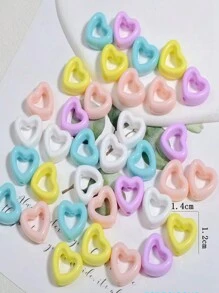 Bộ 1 gói khoảng 60 hạt trái tim rỗng bằng acrylic, màu Macaron, vật dụng làm đồ trang sức tự làm, men giả - Nhiều màu - Xem 4