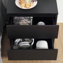 Sleek Wooden 2-Drawer Nightstand For Bedrooms - Bedside End Table Organizer With Black Finish, Dimensions: 17.72" X 13.78" X 18.51" - 黑色 - 查看 3