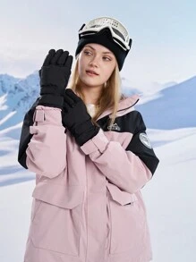 Găng tay cách nhiệt màn hình cảm ứng cho nữ, Găng tay trượt tuyết mùa đông ấm áp có ngón tay, Găng tay cưỡi ngựa màu trơn dày ngoài trời - màu đen - Xem 2