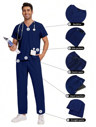 Heren Scrubs Sets Uniformen Laboratorium Werkset Mannelijke Tandheelkundige Kliniek Ziekenhuis Dokters Scrubs Uniformen V-hals Tops Mode Scrubs Apotheek Verpleegkundige Kleding